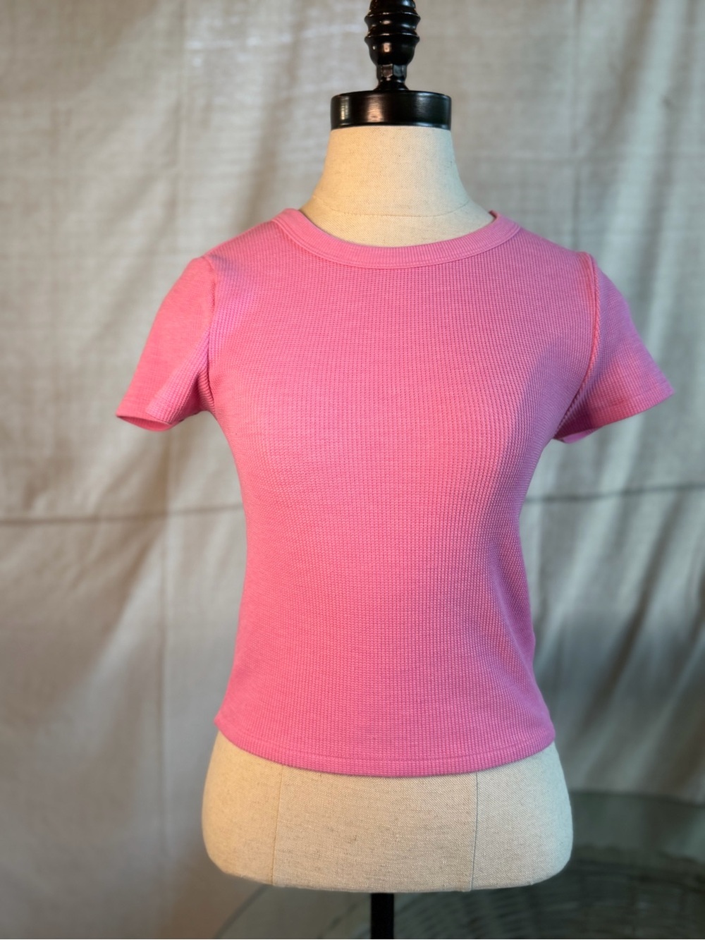 American Eagle Outfitters Pink Ribbed Crewneck Short Sleeve Top